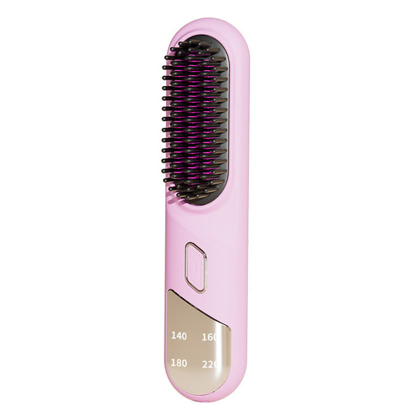 Plancha de pelo inalámbrica para secado en húmedo con cepillo de iones negativos de calentamiento rápido para cabello rizado y esponjoso.