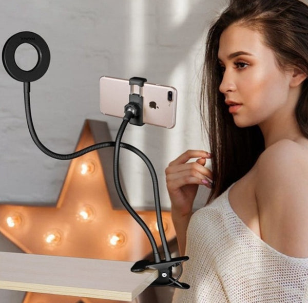 Anillo de luz LED para selfies, luz de maquillaje ajustable en vivo, soporte de 8 cm
